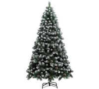 HOMCOM 7ft Artificial Pine Christmas Tree with 1152 Branch Tips and Steel Base, Realistic Hinged Tree with Pinecones, Green Aosom UK
