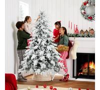 Homcom 7Ft Christmas Tree With Flocked Realistic Tips, Hinged Xmas Tree