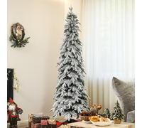 HOMCOM 7ft Pencil Artificial Christmas Tree Snow Flocked Downswept Green