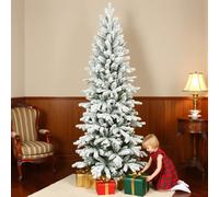 HOMCOM 7ft Pencil Christmas Tree with Snow, Realistic Tips, Easy Assembly