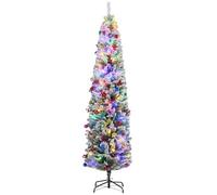 HOMCOM 7ft Pre Lit Artificial Christmas Tree Holiday Decor with 250 Colourful LED Lights and 592 Snow Flocked Tips, Pine Cone, Berry, Ball Tree Decoration