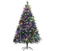 HOMCOM 7ft Prelit Artificial Christmas Tree with Dual Colour LED Light and 1466 Tips, Metal Base, Realistic Hinged Xmas Tree, Green Aosom UK