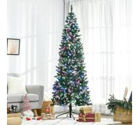 HOMCOM 7FT Tall Prelit Pencil Slim Artificial Christmas Tree with Realistic Branches, 350 Colourful LED Lights and 818 Tips, Xmas Decoration, Green