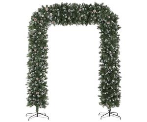 HOMCOM 8.2 ft Snow Frosted Christmas Tree Arch, Christmas Arch Doorway Decor with 1800 Tips and 91 Pinecones, Artificial Xmas Tree with Metal Stand for Indoor, Green Green
