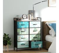 HOMCOM "Exquisite patterned drawer panels;","Drawers can be removed and folded;","Wood-effect top for handy display space;" - Blue - 79W x 29D x 101H cm