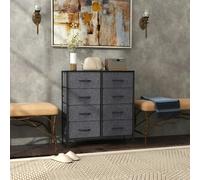 HOMCOM 8 Drawer Fabric Chest of Drawers w/ Wooden Top for Hallway Black - Black