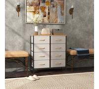 HOMCOM 8 Drawer Cream Fabric Chest of Drawers with Wooden Top - Wilko