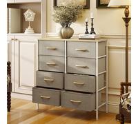 HOMCOM 8 Drawer Fabric Chest of Drawers w/ Wooden Top for Hallway Maple