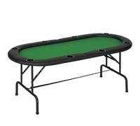 HOMCOM 8 Player Folding Poker Table Oval 183 x 82 x 75cm Green and Black | Portable Blackjack Casino Table, Cup Holder, Felt Top, Metal Base
