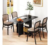 HOMCOM 6 Seater Drop Leaf Dining Table with Open Shelf - Black - Wilko