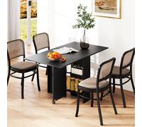 HOMCOM Folding Kitchen Table, Extendable Drop Leaf Dining Table with 2-tier Shelves, Small Dinner Table with Rolling Casters, Black Aosom UK