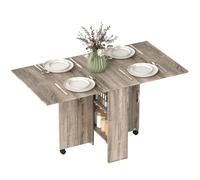 HOMCOM Mobile Drop Leaf Dining Table Folding Desk w/ 2 Wheels Dark Grey