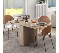 HOMCOM Folding Dining Table, Drop Leaf Table for Small Spaces with 2-tier Shelves, Small Kitchen Table with rolling Casters