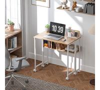 Homcom 80 Cm Foldable Computer Desk On Wheels For Small Spaces Natural