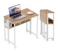 HOMCOM 80 cm Foldable Computer Desk on Wheels for Small Spaces Natural, Brown