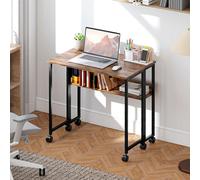 HOMCOM Single Shelf Foldable Computer Desk with Wheels and Side Bag Rustic Brown - Size: 75 x 50 x 80cm - Wilko