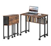 Homcom 80 Cm Foldable Computer Desk On Wheels For Small Spaces Rustic Brown In Dark Brown Dark Brown