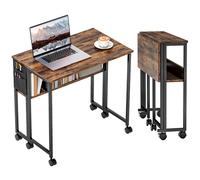 80 cm Foldable Computer Desk on Wheels for Small Spaces Rustic Brown HOMCOM Dark Brown Large