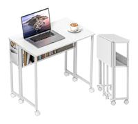 HOMCOM 80 cm Foldable Computer Desk on Wheels for Small Spaces White