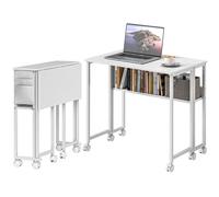 Homcom 80 Cm Foldable Computer Desk On Wheels For Small Spaces White White