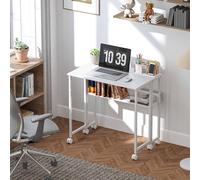 (White) HOMCOM 80 cm Foldable Computer Desk on Wheels for Small Spaces