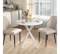 HOMCOM 80cm Round Dining Table, Industrial Kitchen Table with Steel Legs in White HOMCOM White
