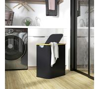 HOMCOM 80L Collapsible Laundry Hamper, Washing Basket for Bathroom, Black, White