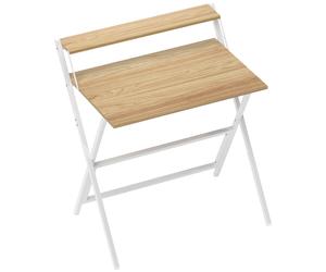 HOMCOM 81.5 cm Folding Computer Desk with Monitor Shelf - Natural Wood Finish