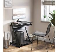 HOMCOM 836-293BK Movable Computer Desk with 4 Wheels (2 Lockable), Slide-Out Keyboard Tray, Bottom Shelf, Black