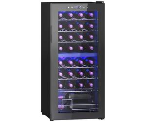 HOMCOM 86L Freestanding Wine Cooler with UV-resistant Tempered Glass Door, 32 Bottles Dual Zone Wine Fridge with Adjustable Temperature Control, Digital Touch Screen, Black