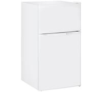 HOMCOM 88L Under Counter Fridge Freezer with 5-Setting Thermostat, Small Fridge with Light, 2 Reversible Doors, Removable Shelves and Ice Box, 3 Star Freezer Rating, E Rated, White