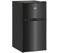 HOMCOM 88L Under Counter Fridge Freezer with 5-Setting Thermostat, Small Fridge with Light, 2 Reversible Doors, Removable Shelves and Ice Box, 3 Star Freezer Rating, E Rated, Black