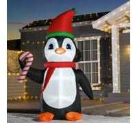 HOMCOM 8ft Lighted Inflatable Christmas Penguin w/ Candy Cane for Garden