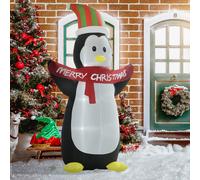 HOMCOM 243cm Inflatable Penguin & Christmas Banner with LED Lights, Multi