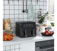 Dual Air Fryer 8L Family Size w/ 2 Basket 8 Presets Cookbook Timer 2500W - Black - Homcom