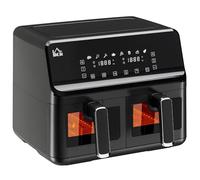 Dual Air Fryer 8L Family Size w/ 2 Basket 8 Presets Cookbook Timer 2500W - Black - Homcom