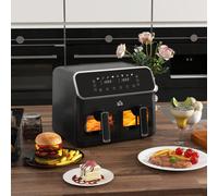 HOMCOM 8L Dual Zone Air Fryer with SYNCFinish, 2700W, 2 x 4L Baskets, Silver (800-191V70BK)