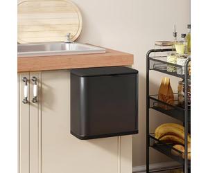 HOMCOM 8L Hanging Kitchen Bin, Stainless Steel Rubbish bin with Press-to-Open Lid, Removable Inner Bucket for Kitchen Cabinet Door, Under Sink, Bedroom, Office, Black