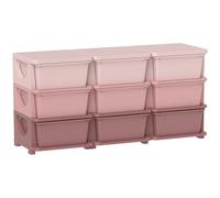 HOMCOM 9 Drawers Plastic Kids Storage Units 3 Tier Children Toy Chest Pink