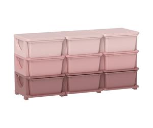 HOMCOM 9 Drawers Plastic Storage Units, 3 Tier Kids Storage Units, Children Toy Chest for Nursery, Playroom, Bedroom, Pink