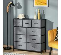HOMCOM 9 Drawers Storage Chest Dresser Organizer Unit w/ Foldable Bin - Black & Grey - 9