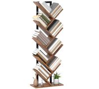 HOMCOM 9-Tier Tree Bookshelf Industrial Bookcase Steel Frame Rustic Brown