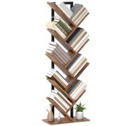HOMCOM 9-Tier Tree Bookshelf Industrial Bookcase Steel Frame Rustic Brown | Free Standing, Display Storage Unit, for CDs, DVDs, Albums, Living Room, Bedroom, Home Office, Study