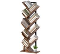 Homcom 9-Tier Tree Bookshelf With Steel Frame For Living Room, Rustic Brown Brown