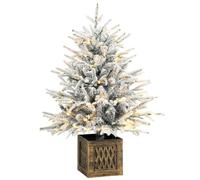 HOMCOM 90 cm Prelit Flocked Christmas Tree, Base Stand, Green White | Artificial Table Christmas Tree with 70 Warm White LED Lights, 488 Tips