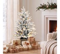 HOMCOM 90 cm Prelit Flocked Christmas Tree, Base Stand, Green White | Artificial Table Christmas Tree with 70 Warm White LED Lights, 488 Tips