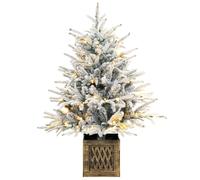 HOMCOM 90 cm Prelit Flocked Table Christmas Tree, Base Stand, Green White HOMCOM Green