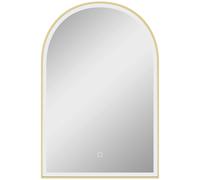 HOMCOM 90 x 60 cm Bathroom Mirror with LED Lights, Anti-Fog Arched Vanity Mirror with 3 Colour Dimmable, Gold Tone
