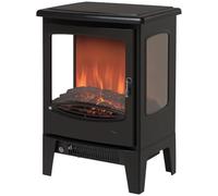HOMCOM 900W/1800W Freestanding Electric Fireplace Room Heater | Adjustable Artificial Flame, 3-Sided Tempered Glass Panels, Safe Home Warmth, Retro Faux Fire