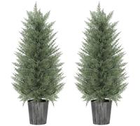 HOMCOM 90cm Artificial Cypress Trees Set of 2, UV Resistant Artificial Plants with Decorative Pot, Fake Plants for Indoor Outdoor Decor, Green